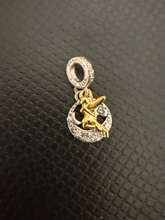 Disney Gold Tinker Bell with Silver Starry Moon Charm Pendant - Picture 4 of 5